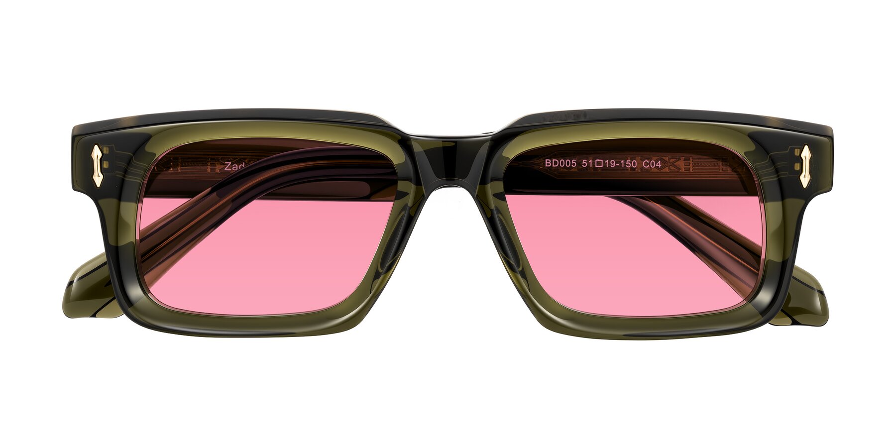 Folded Front of Zade in Translucent Green with Pink Tinted Lenses