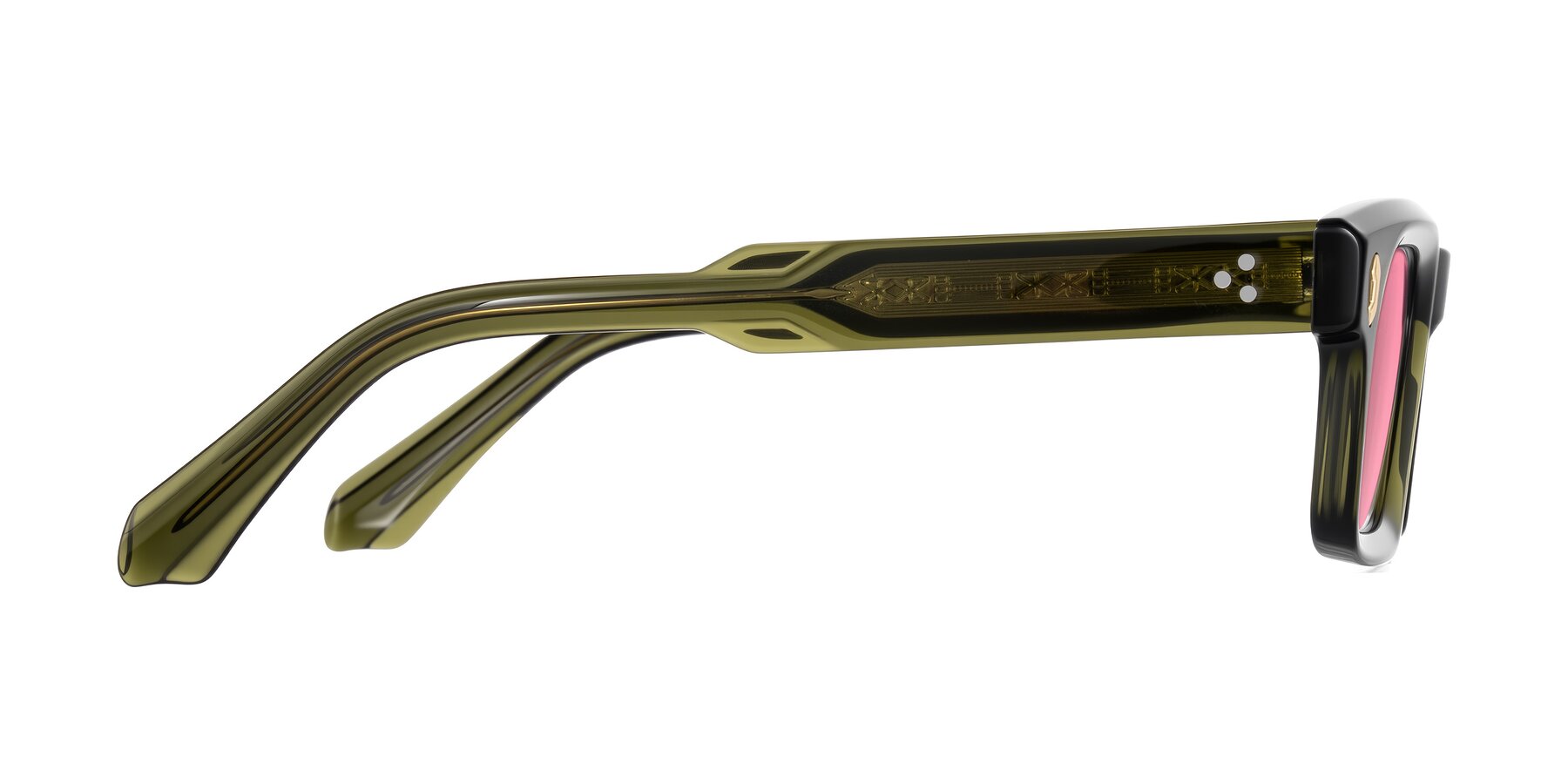 Side of Zade in Translucent Green with Pink Tinted Lenses