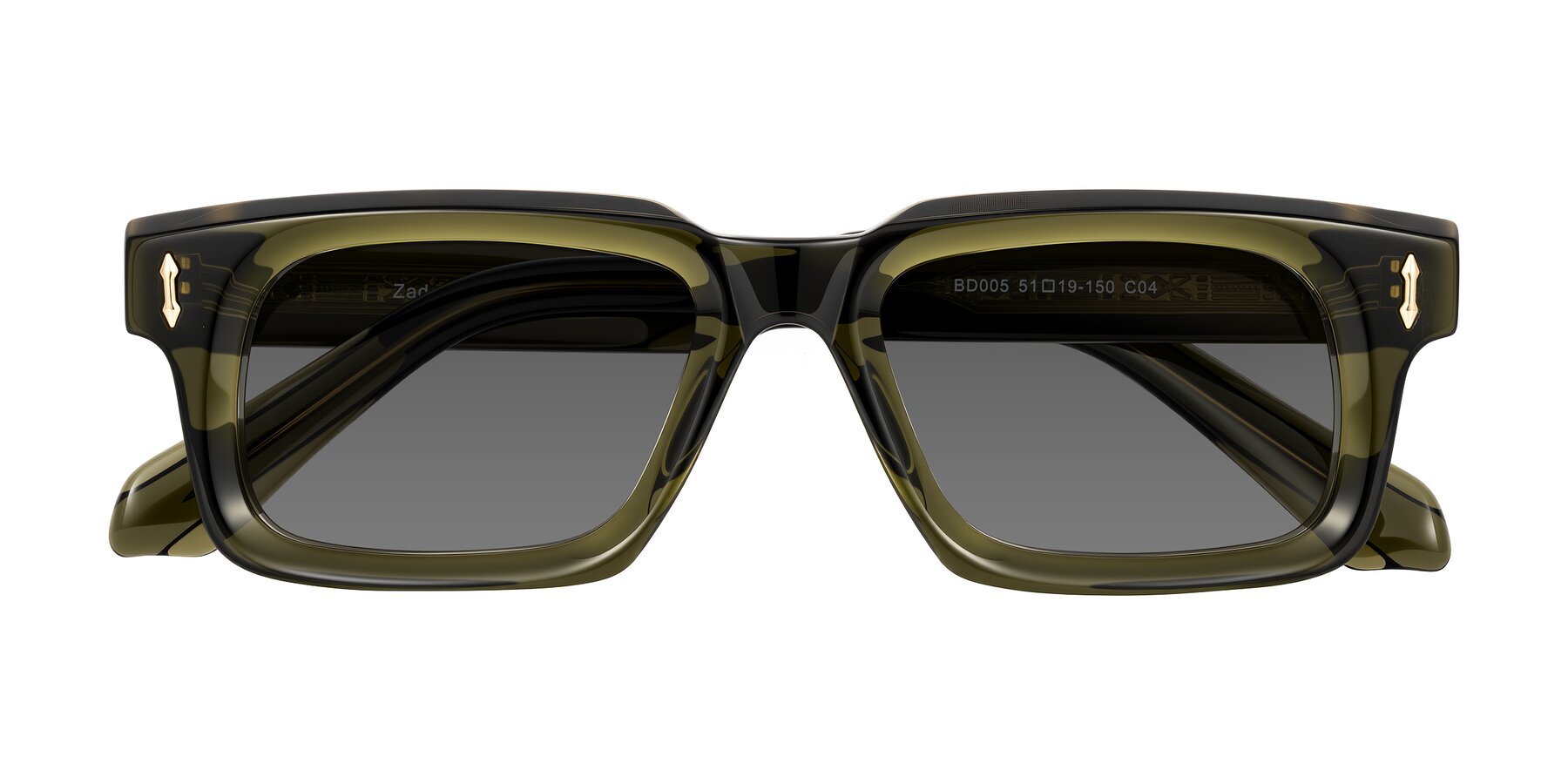 Folded Front of Zade in Translucent Green with Medium Gray Tinted Lenses