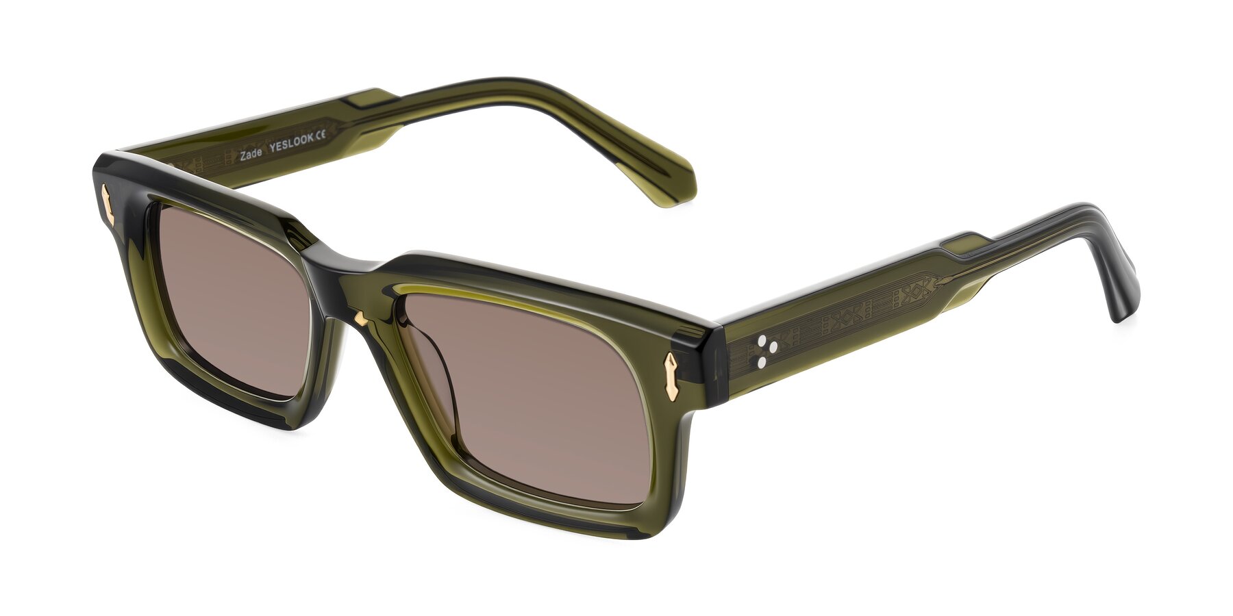 Angle of Zade in Translucent Green with Medium Brown Tinted Lenses