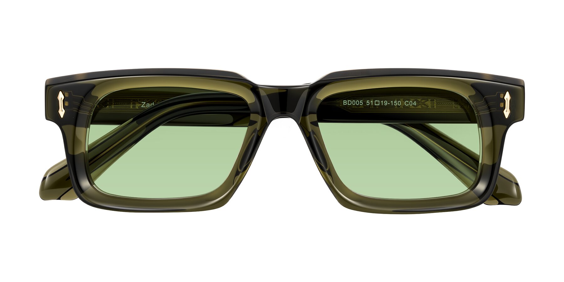 Folded Front of Zade in Translucent Green with Medium Green Tinted Lenses