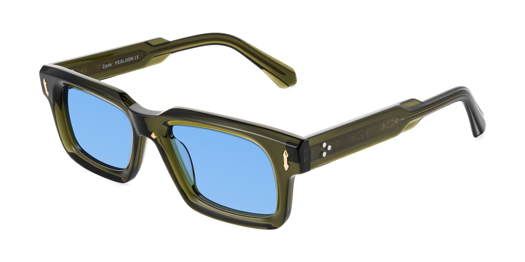 Angle of Zade in Translucent Green with Medium Blue Tinted Lenses