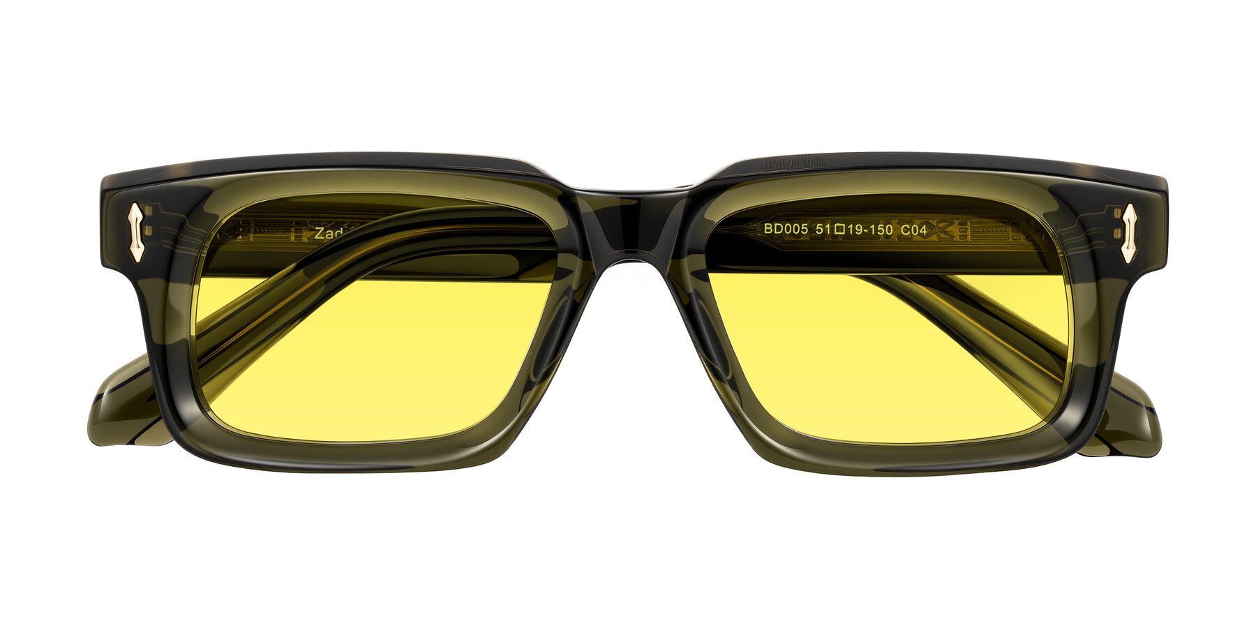 Folded Front of Zade in Translucent Green with Medium Yellow Tinted Lenses