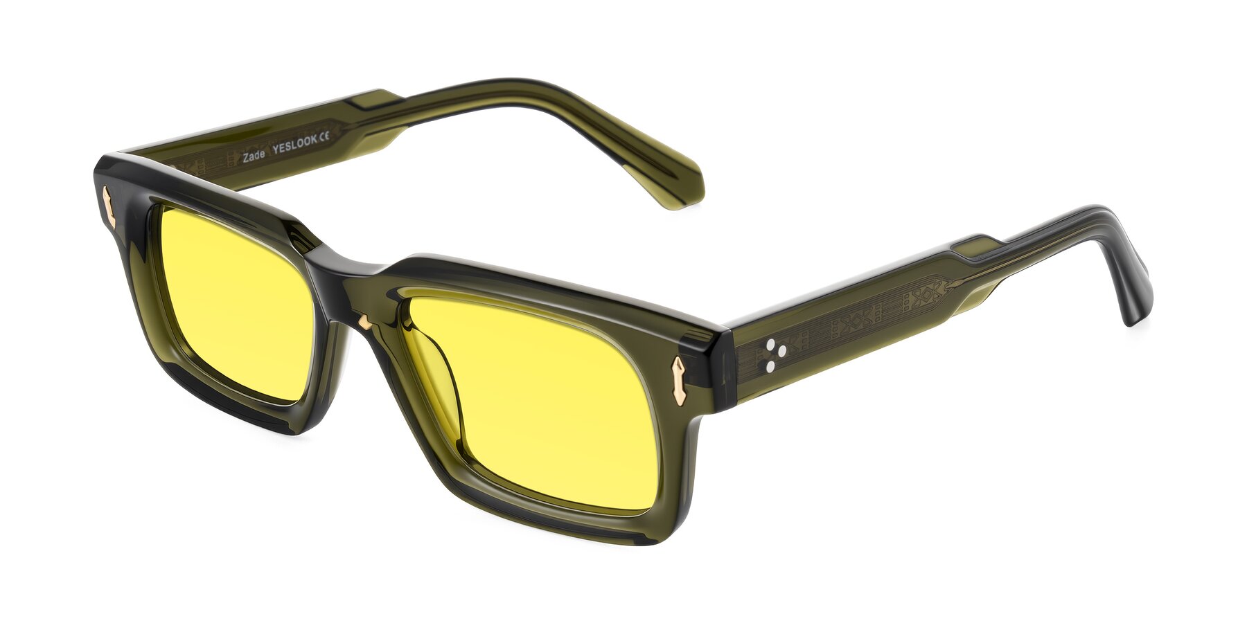 Angle of Zade in Translucent Green with Medium Yellow Tinted Lenses