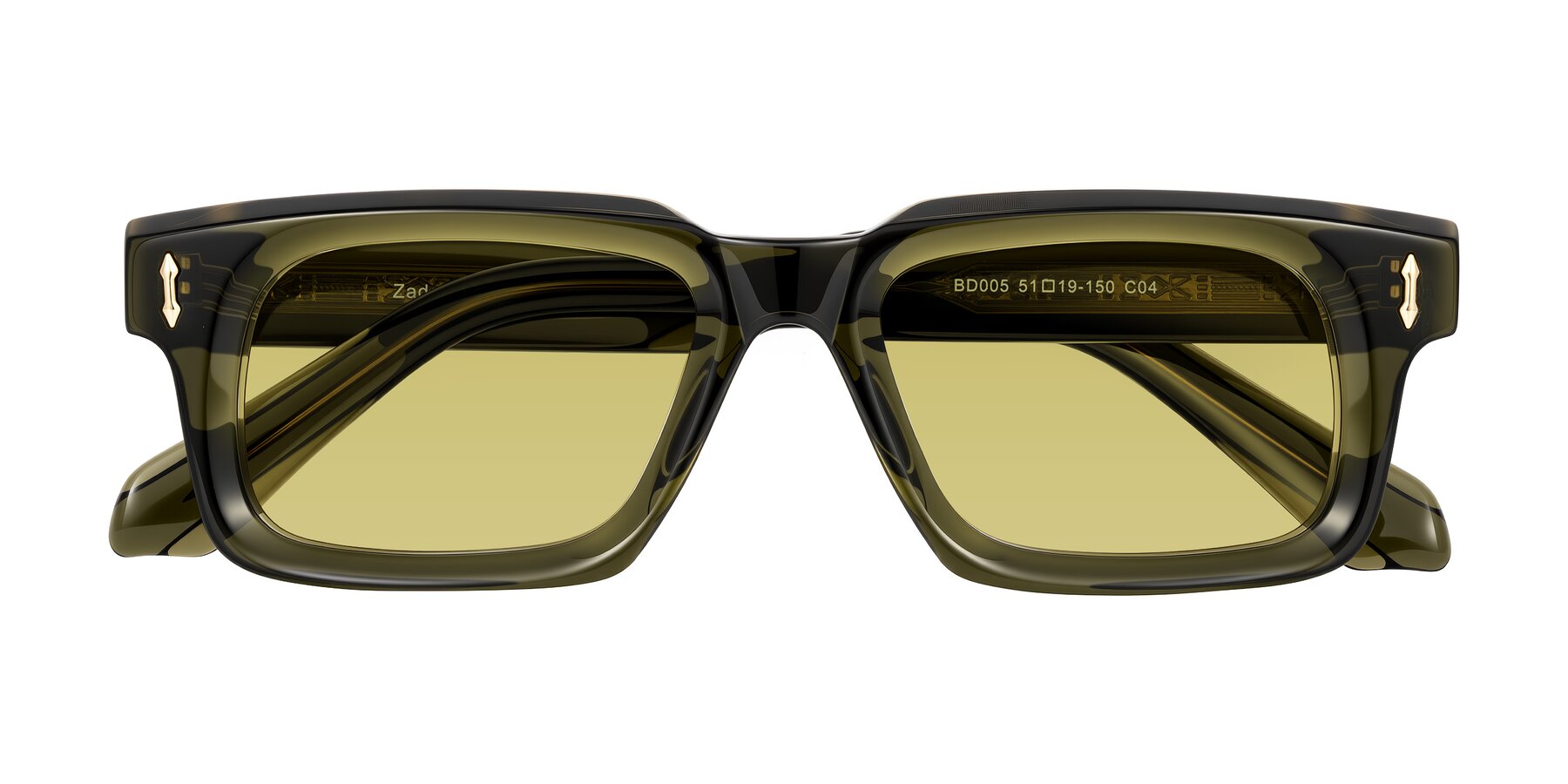 Folded Front of Zade in Translucent Green with Medium Champagne Tinted Lenses