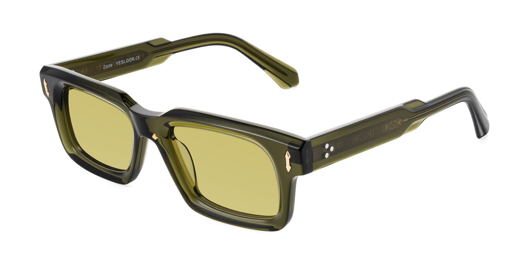 Angle of Zade in Translucent Green with Medium Champagne Tinted Lenses