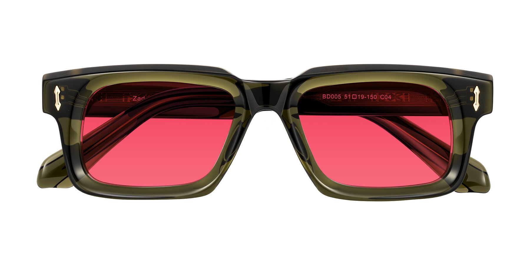 Folded Front of Zade in Translucent Green with Red Tinted Lenses
