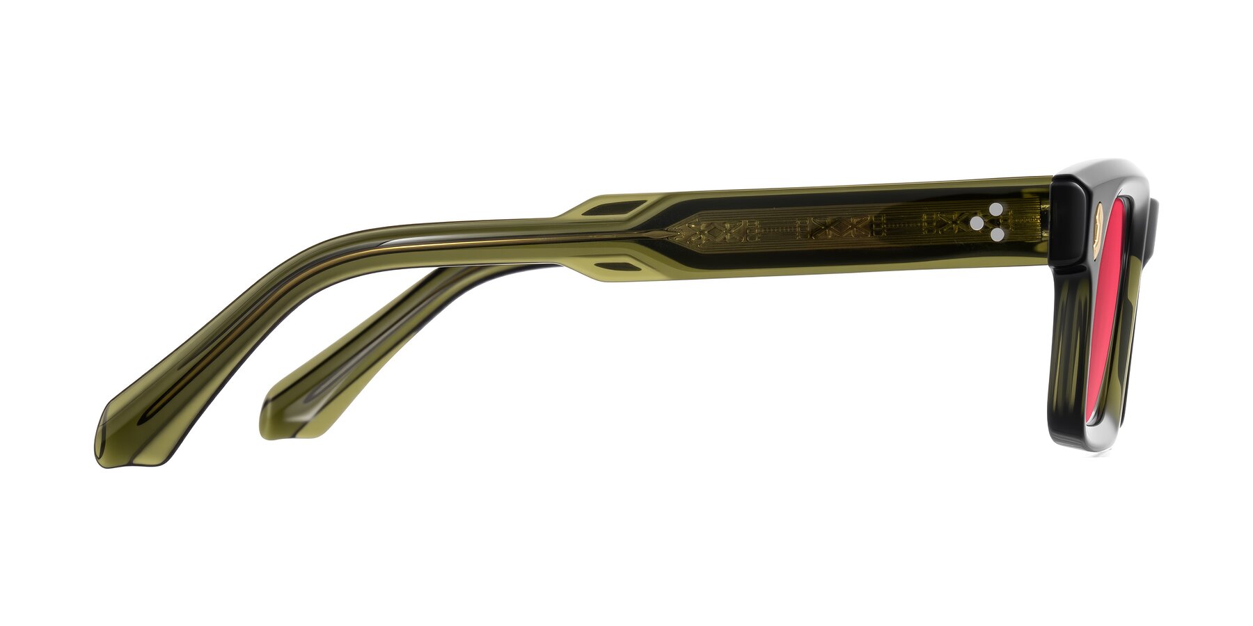 Side of Zade in Translucent Green with Red Tinted Lenses