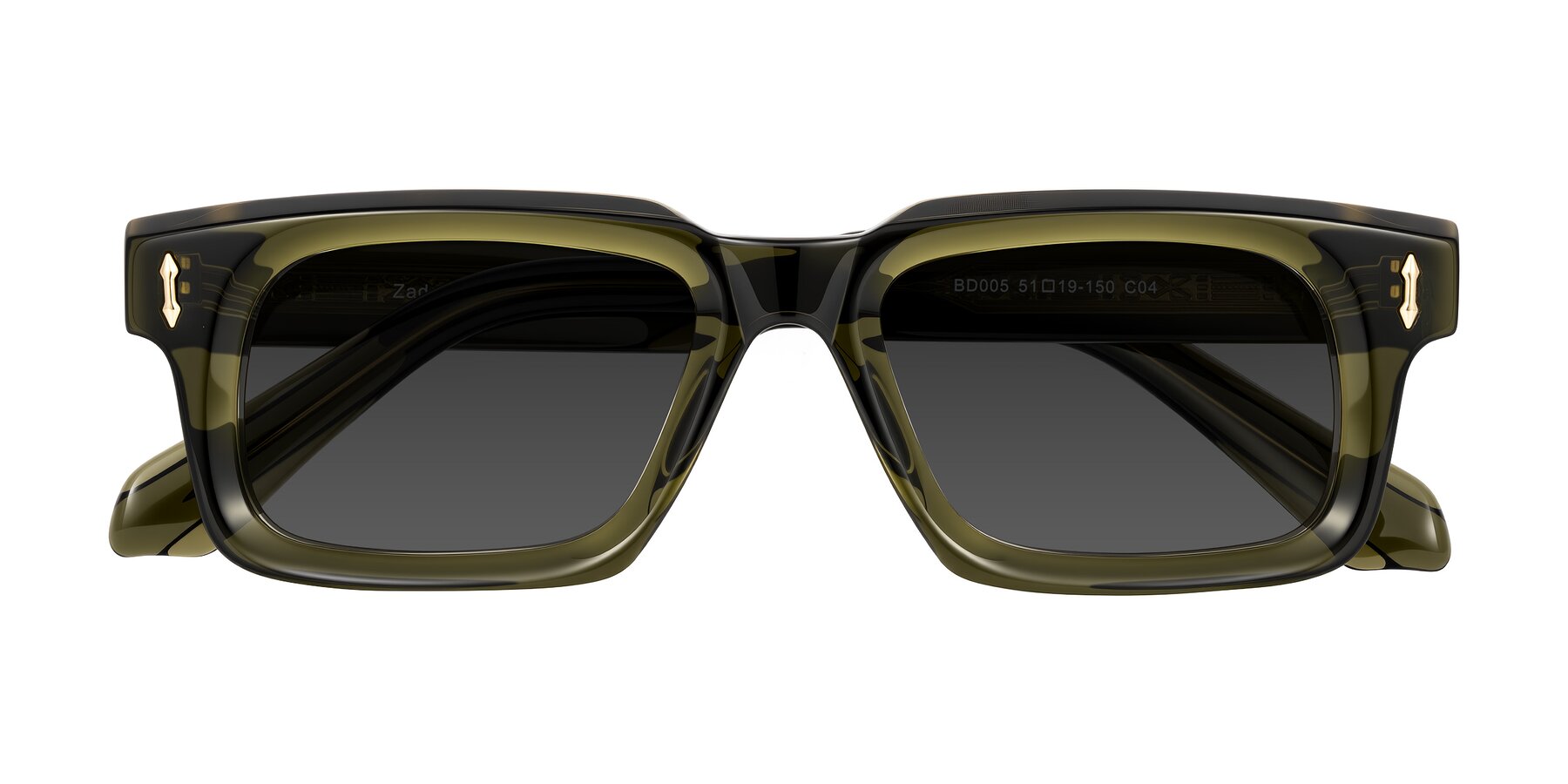 Folded Front of Zade in Translucent Green with Gray Tinted Lenses