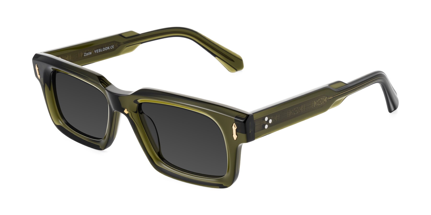Angle of Zade in Translucent Green with Gray Tinted Lenses