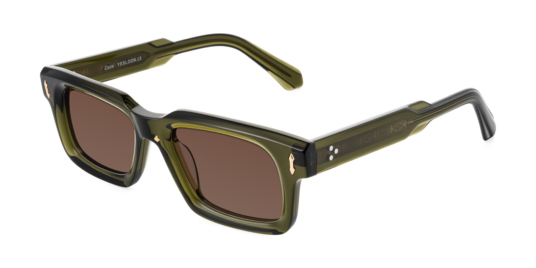 Angle of Zade in Translucent Green with Brown Tinted Lenses