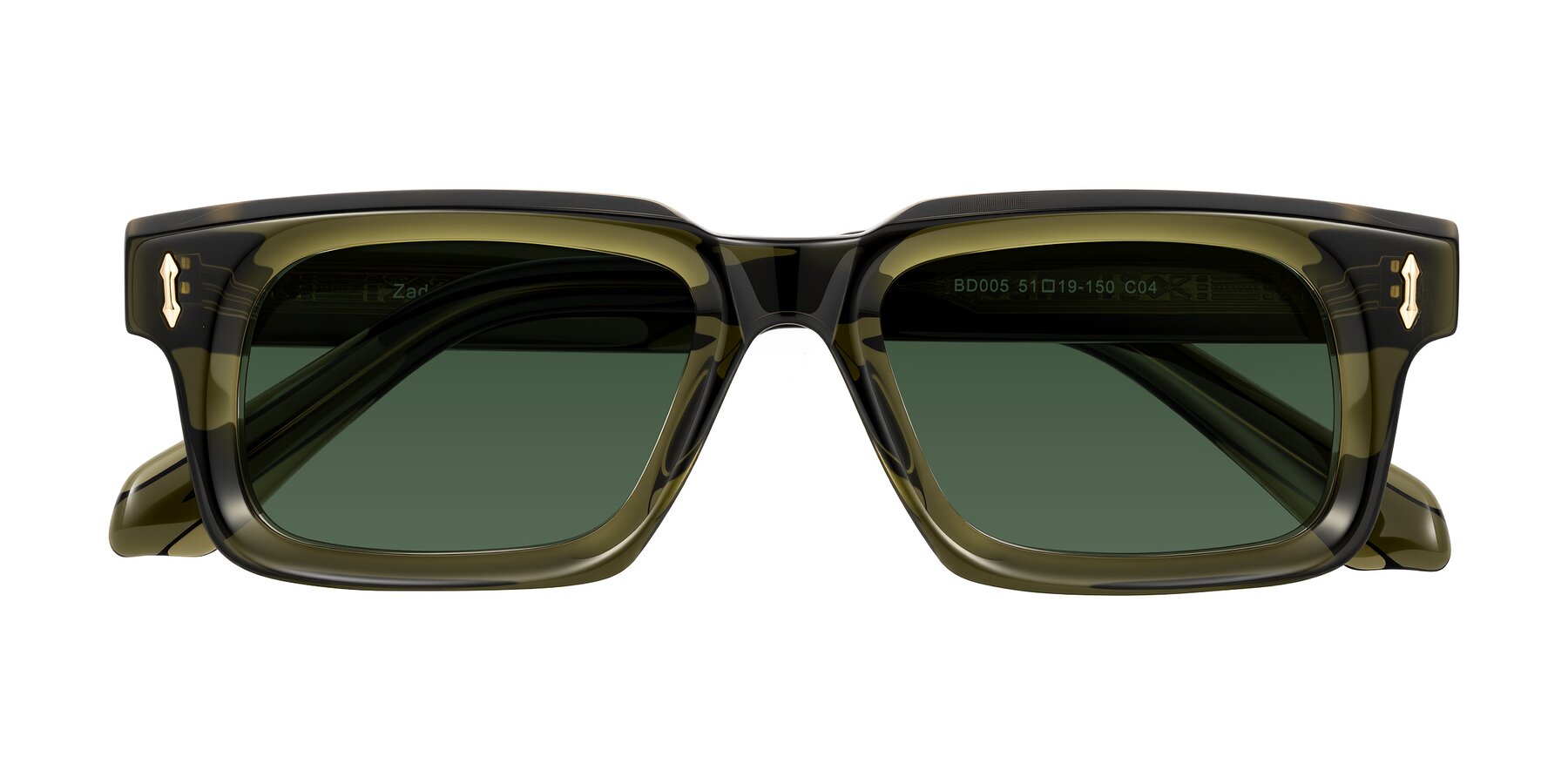 Folded Front of Zade in Translucent Green with Green Tinted Lenses