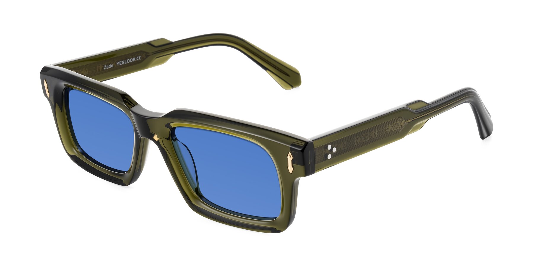 Angle of Zade in Translucent Green with Blue Tinted Lenses