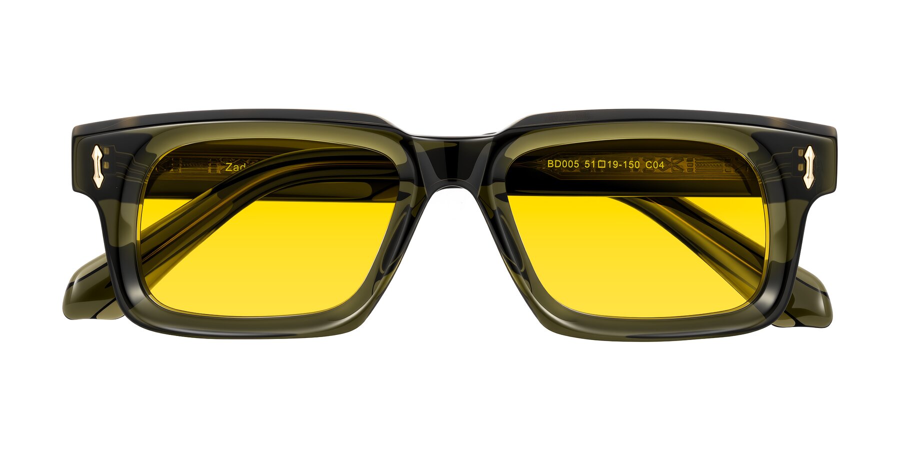 Folded Front of Zade in Translucent Green with Yellow Tinted Lenses