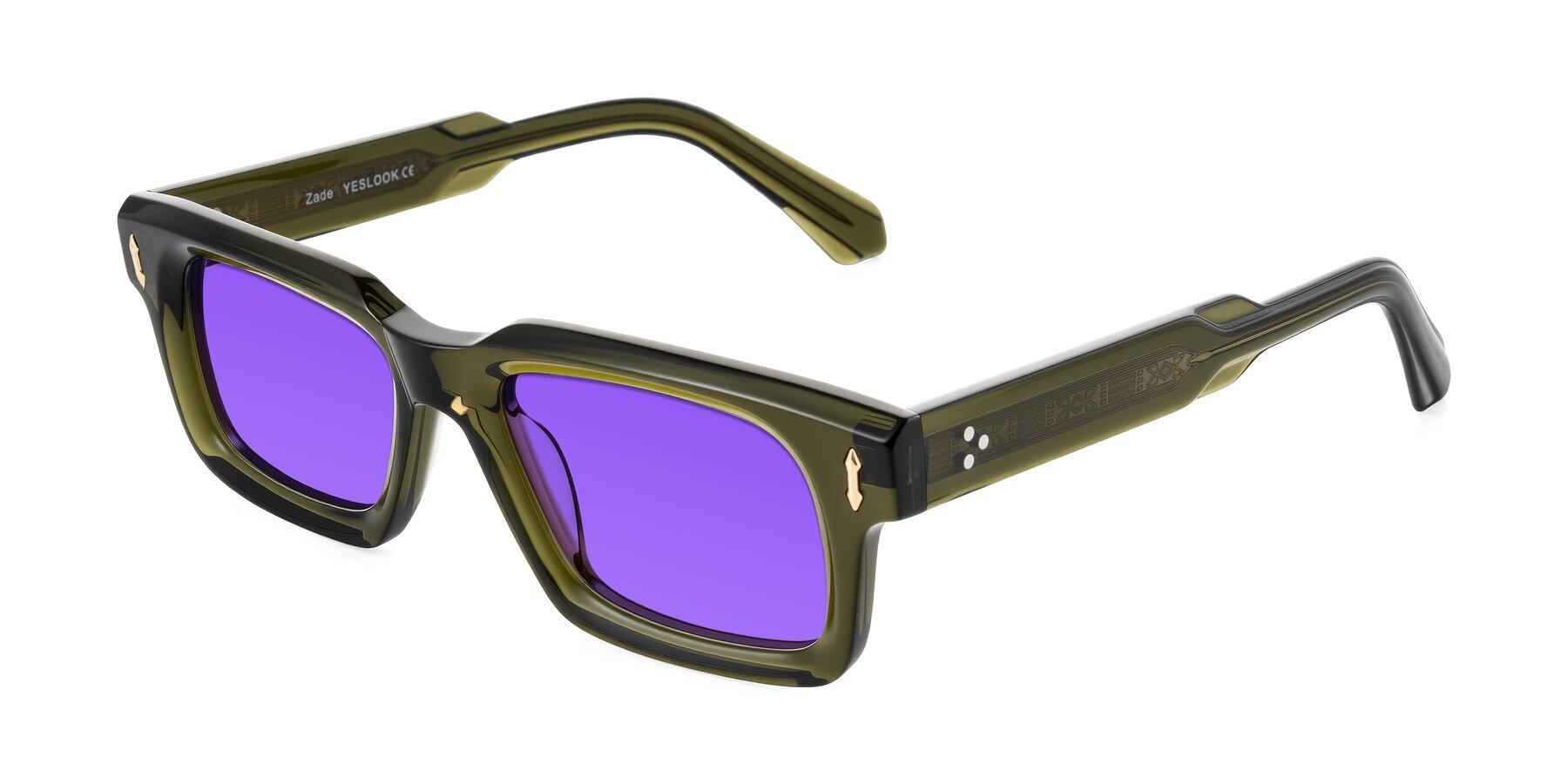 Angle of Zade in Translucent Green with Purple Tinted Lenses
