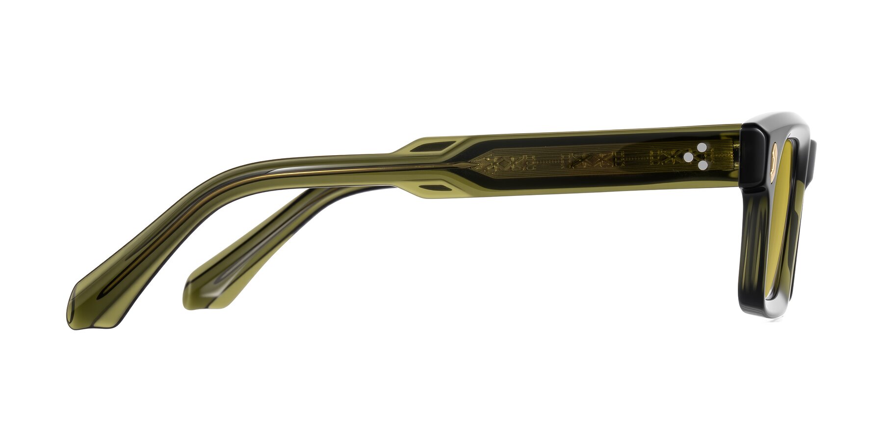 Side of Zade in Translucent Green with Champagne Tinted Lenses