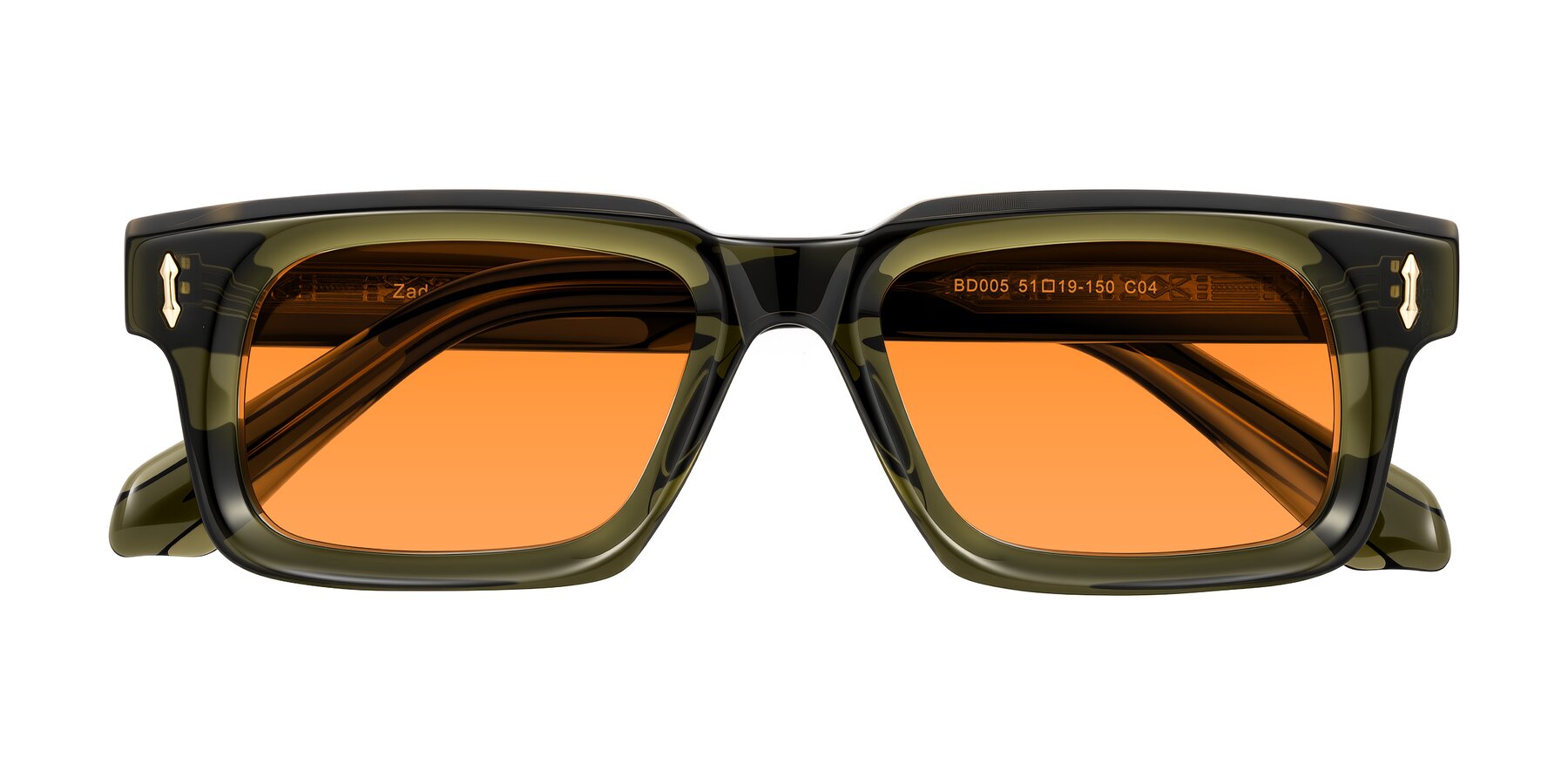 Folded Front of Zade in Translucent Green with Orange Tinted Lenses