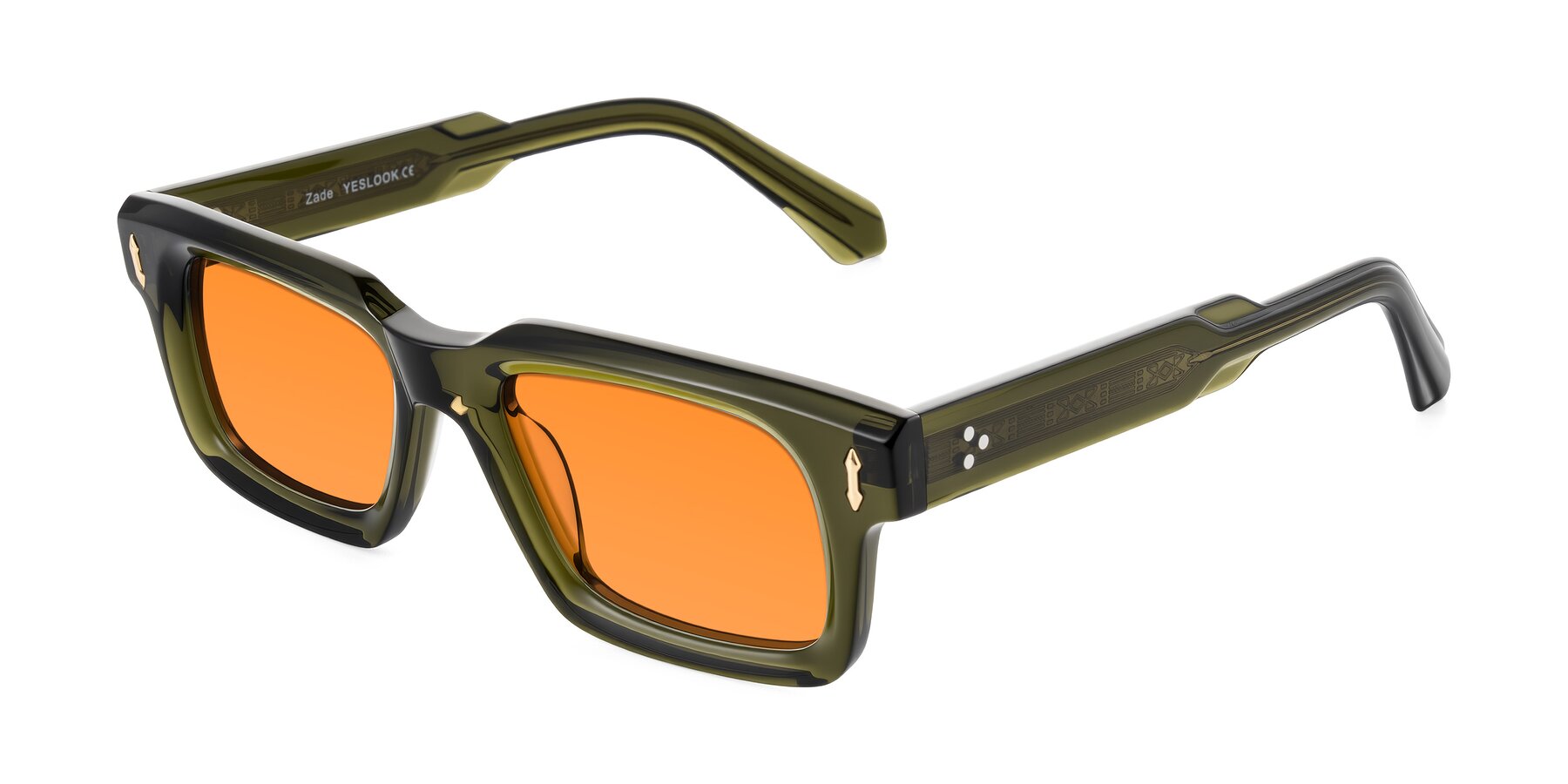 Angle of Zade in Translucent Green with Orange Tinted Lenses