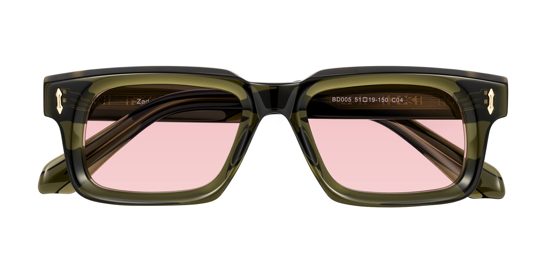 Folded Front of Zade in Translucent Green with Light Garnet Tinted Lenses