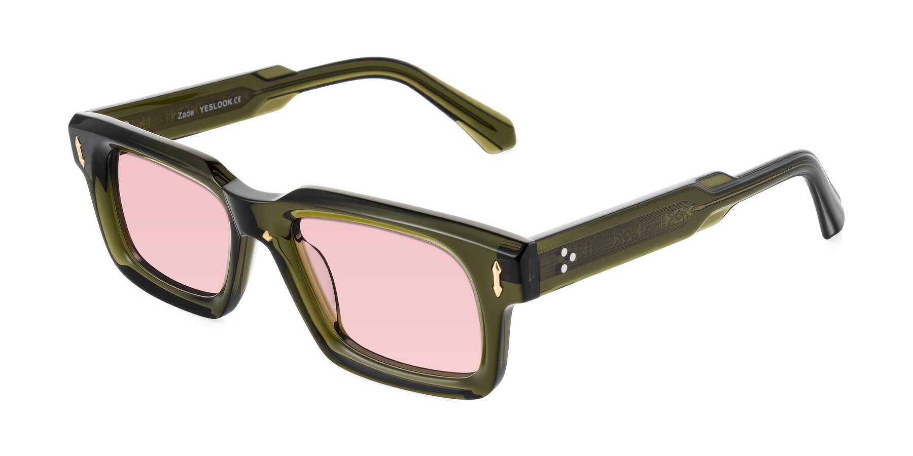 Angle of Zade in Translucent Green with Light Garnet Tinted Lenses