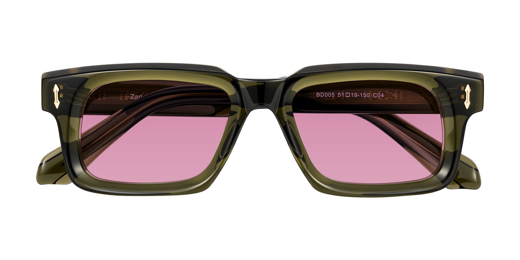 Folded Front of Zade in Translucent Green with Medium Wine Tinted Lenses