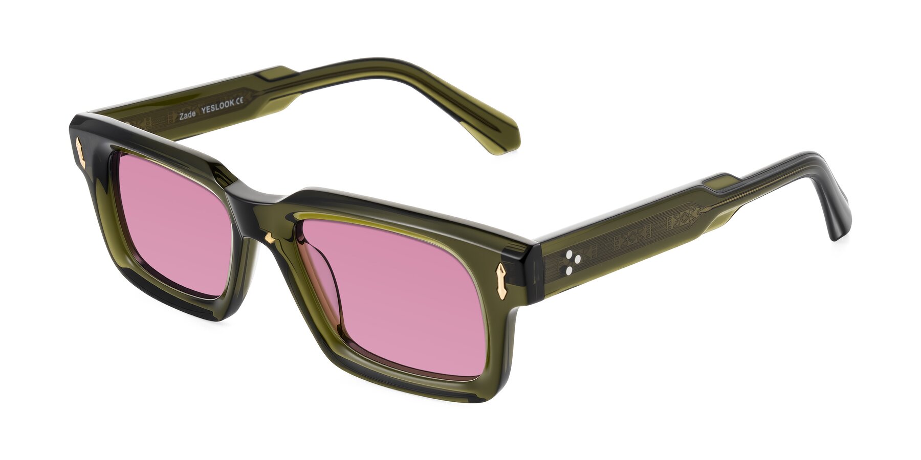 Angle of Zade in Translucent Green with Medium Wine Tinted Lenses