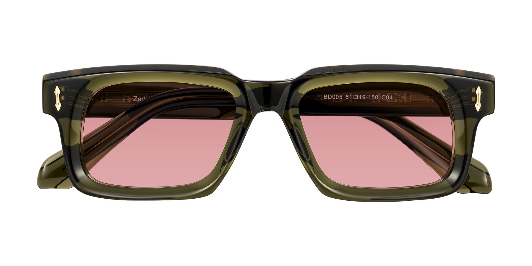 Folded Front of Zade in Translucent Green with Medium Garnet Tinted Lenses