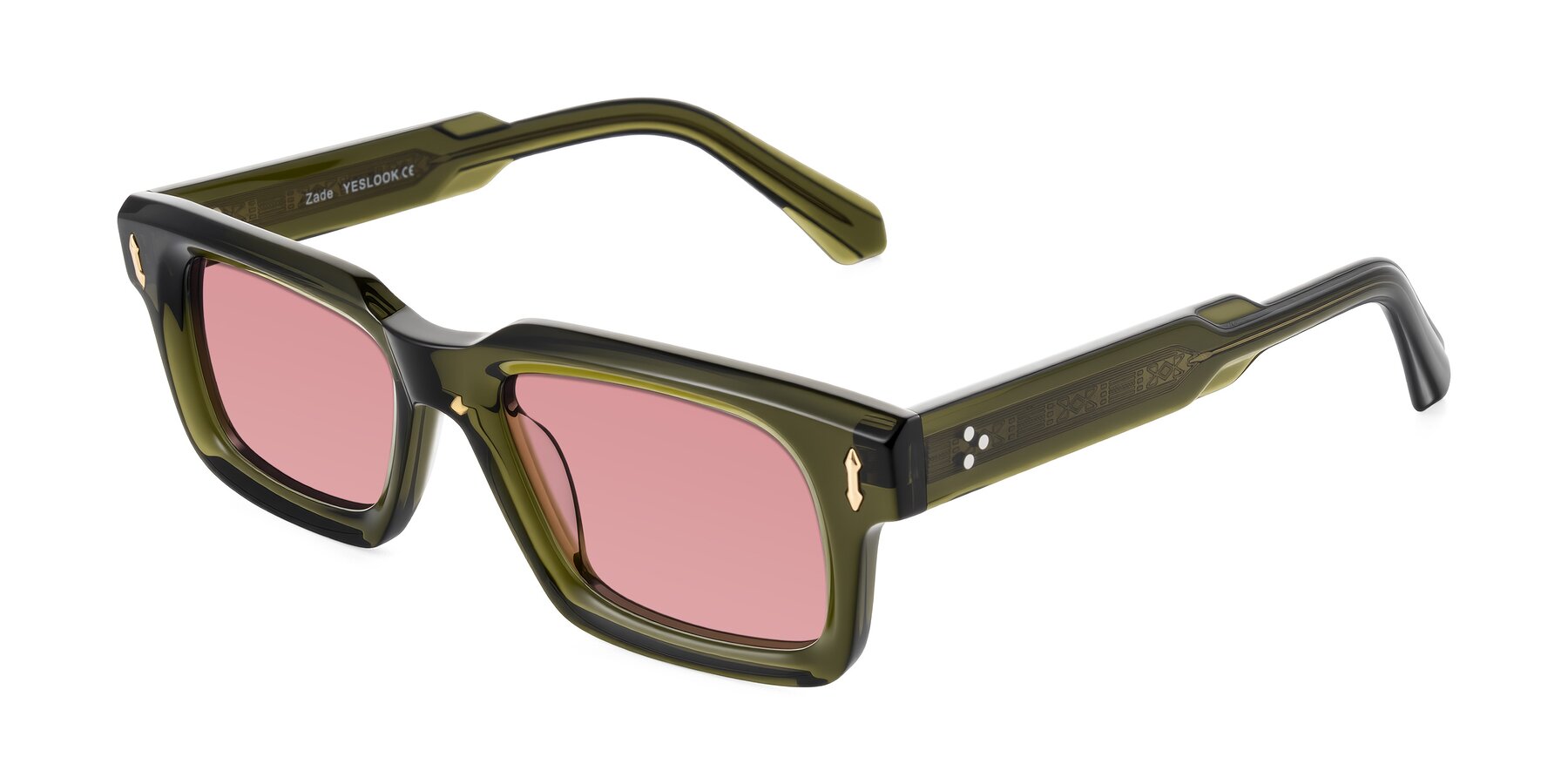 Angle of Zade in Translucent Green with Medium Garnet Tinted Lenses