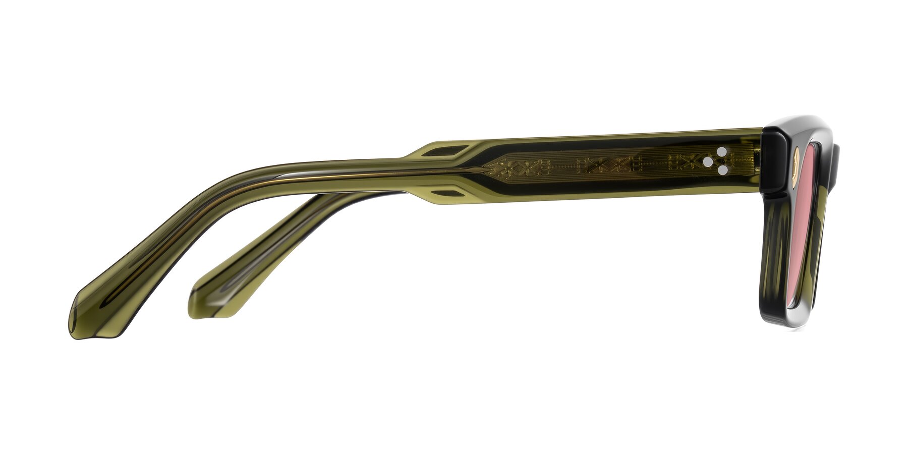 Side of Zade in Translucent Green with Medium Garnet Tinted Lenses