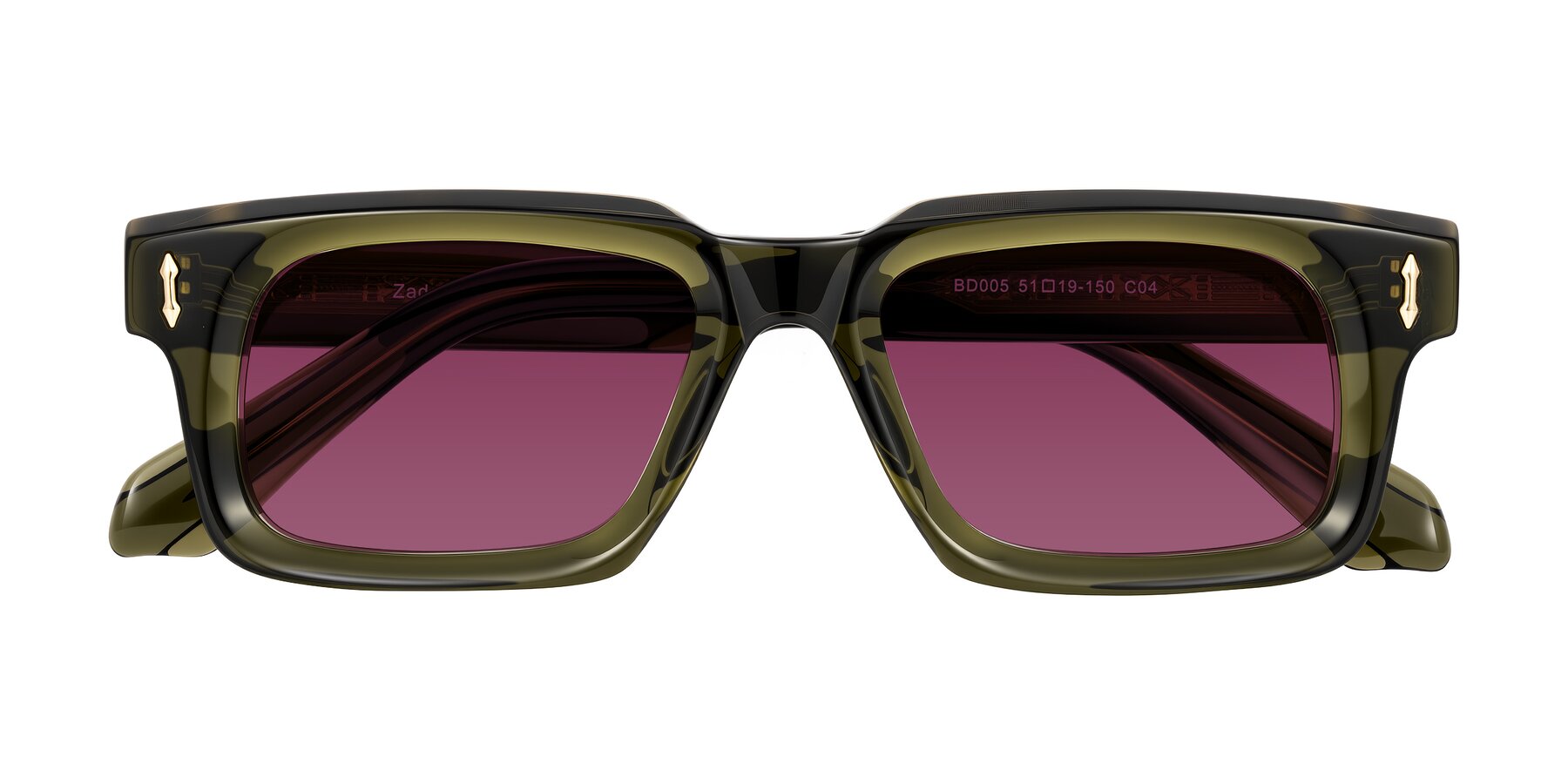 Folded Front of Zade in Translucent Green with Wine Tinted Lenses