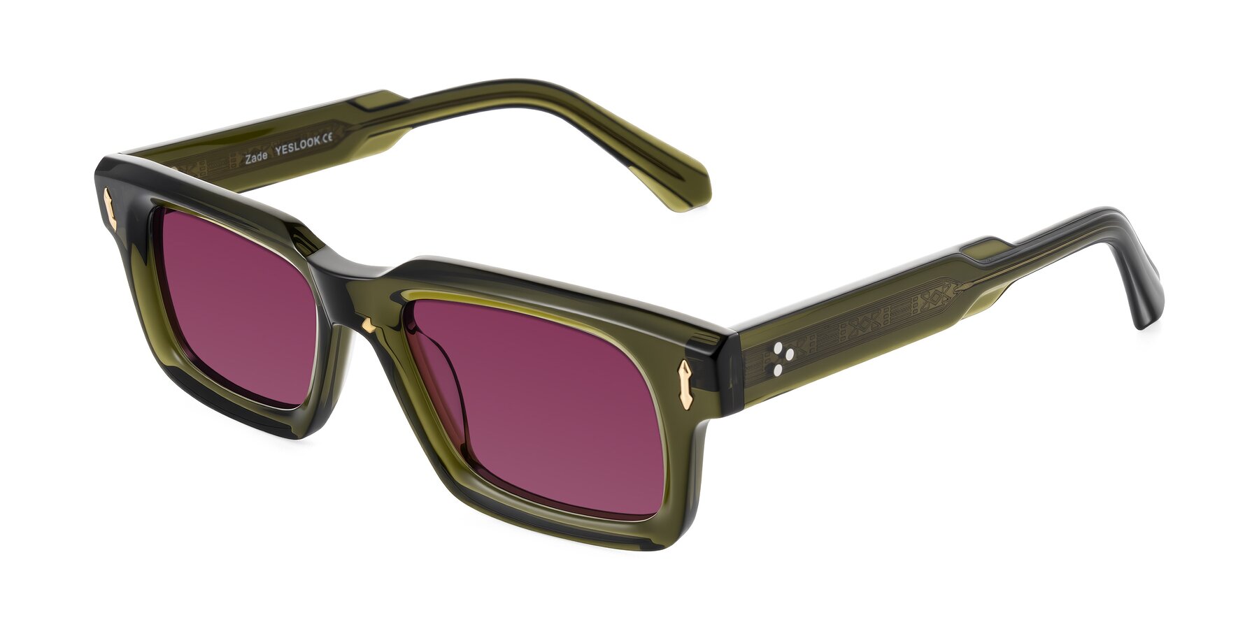 Angle of Zade in Translucent Green with Wine Tinted Lenses