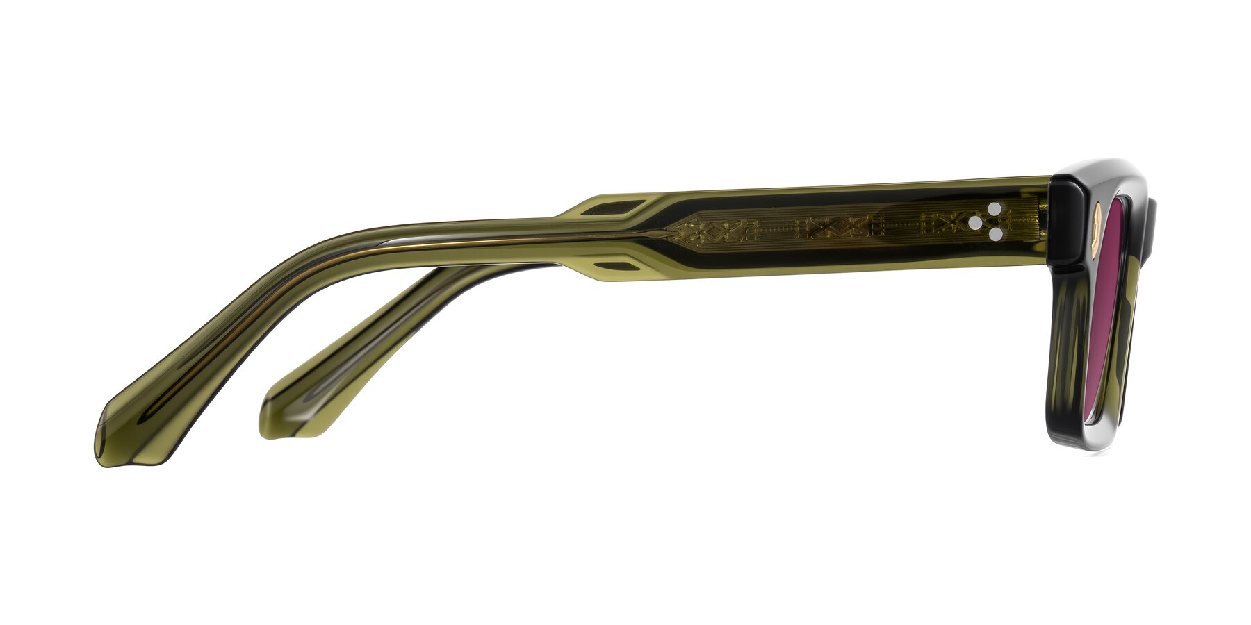Side of Zade in Translucent Green with Wine Tinted Lenses
