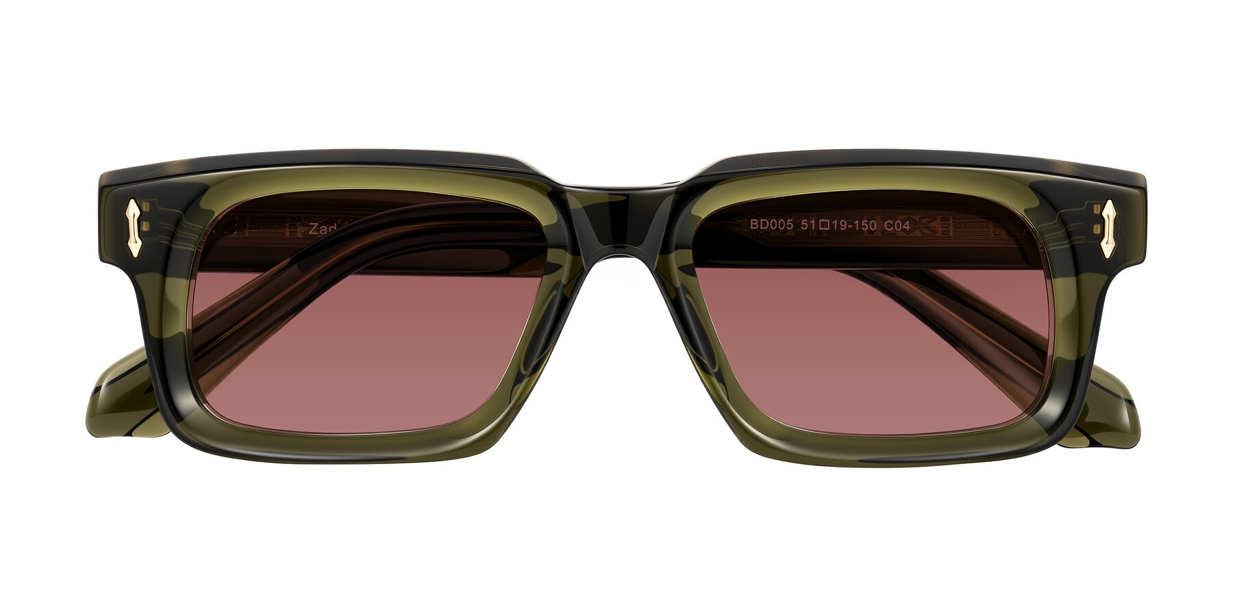 Folded Front of Zade in Translucent Green with Garnet Tinted Lenses