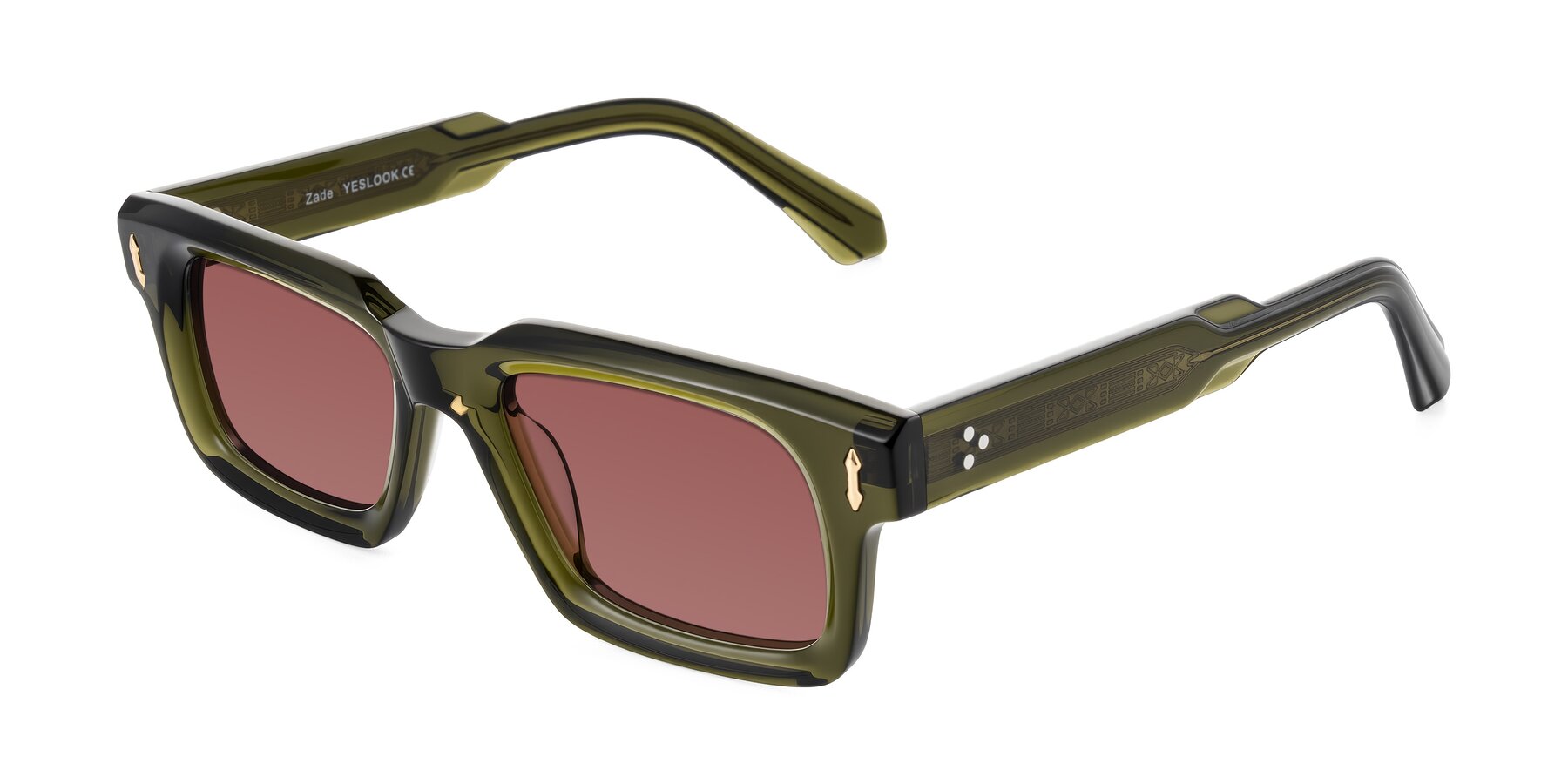 Angle of Zade in Translucent Green with Garnet Tinted Lenses