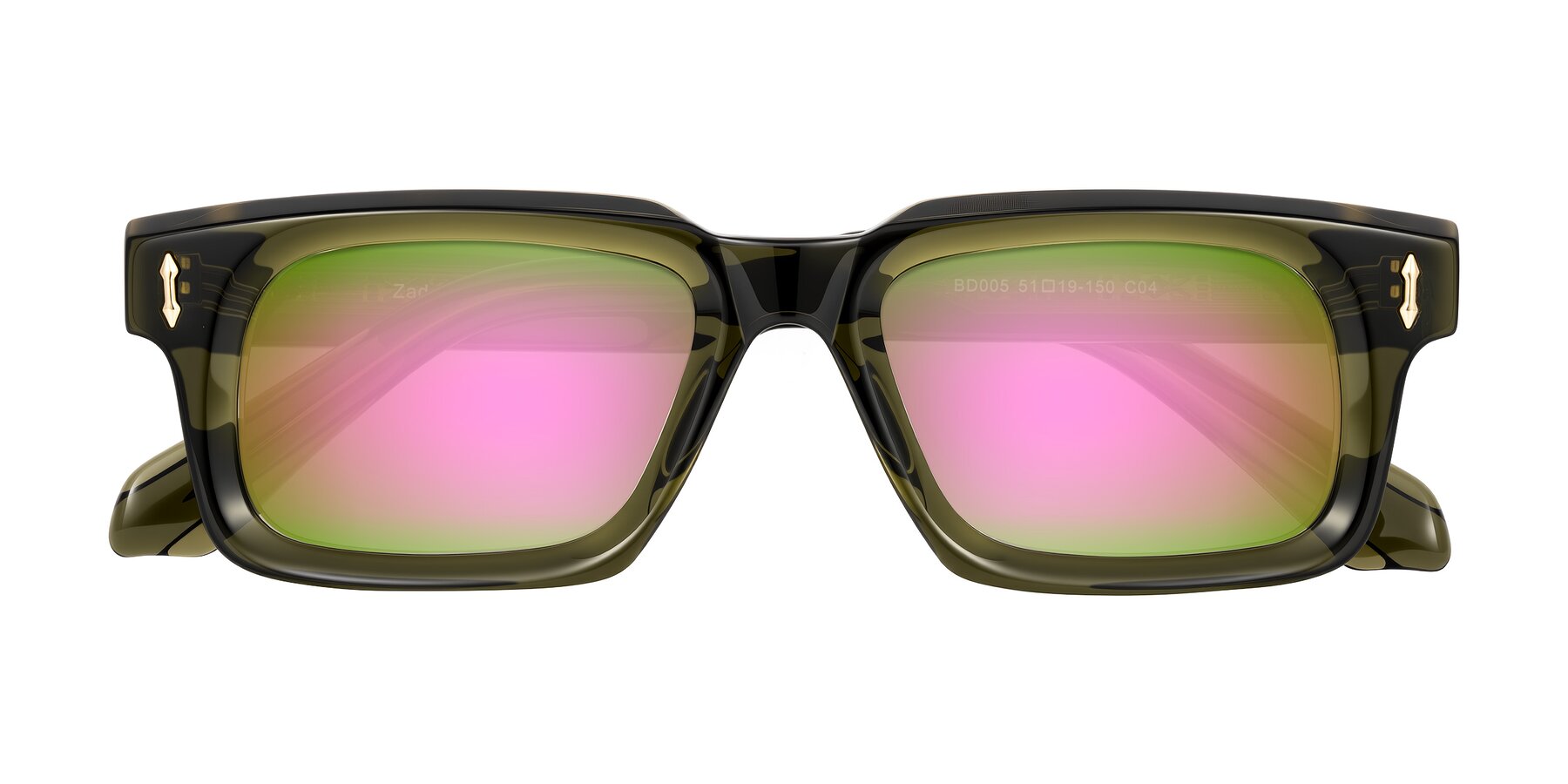Folded Front of Zade in Translucent Green with Pink Mirrored Lenses