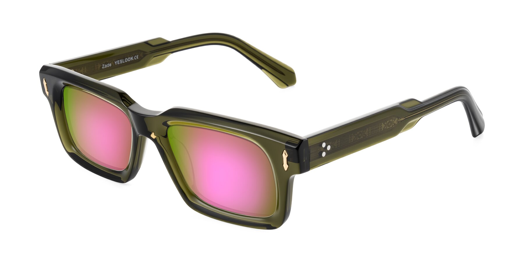 Angle of Zade in Translucent Green with Pink Mirrored Lenses