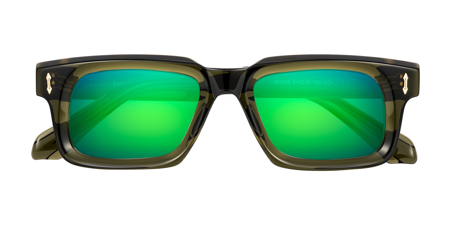 Folded Front of Zade in Translucent Green with Green Mirrored Lenses