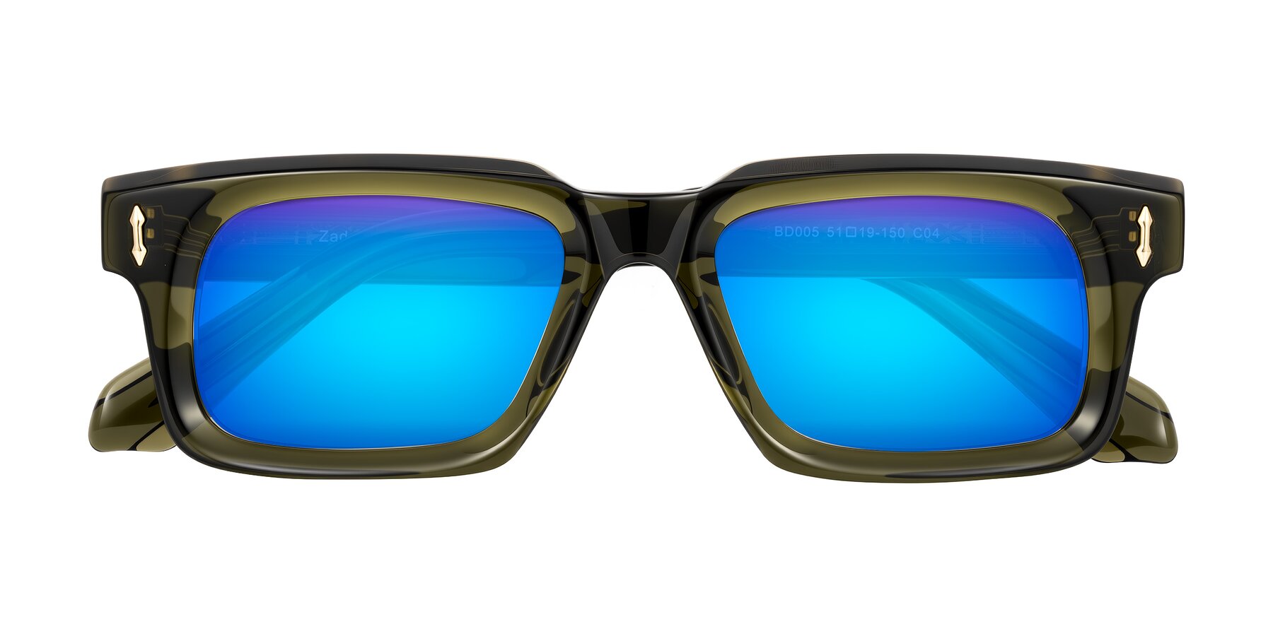 Folded Front of Zade in Translucent Green with Blue Mirrored Lenses