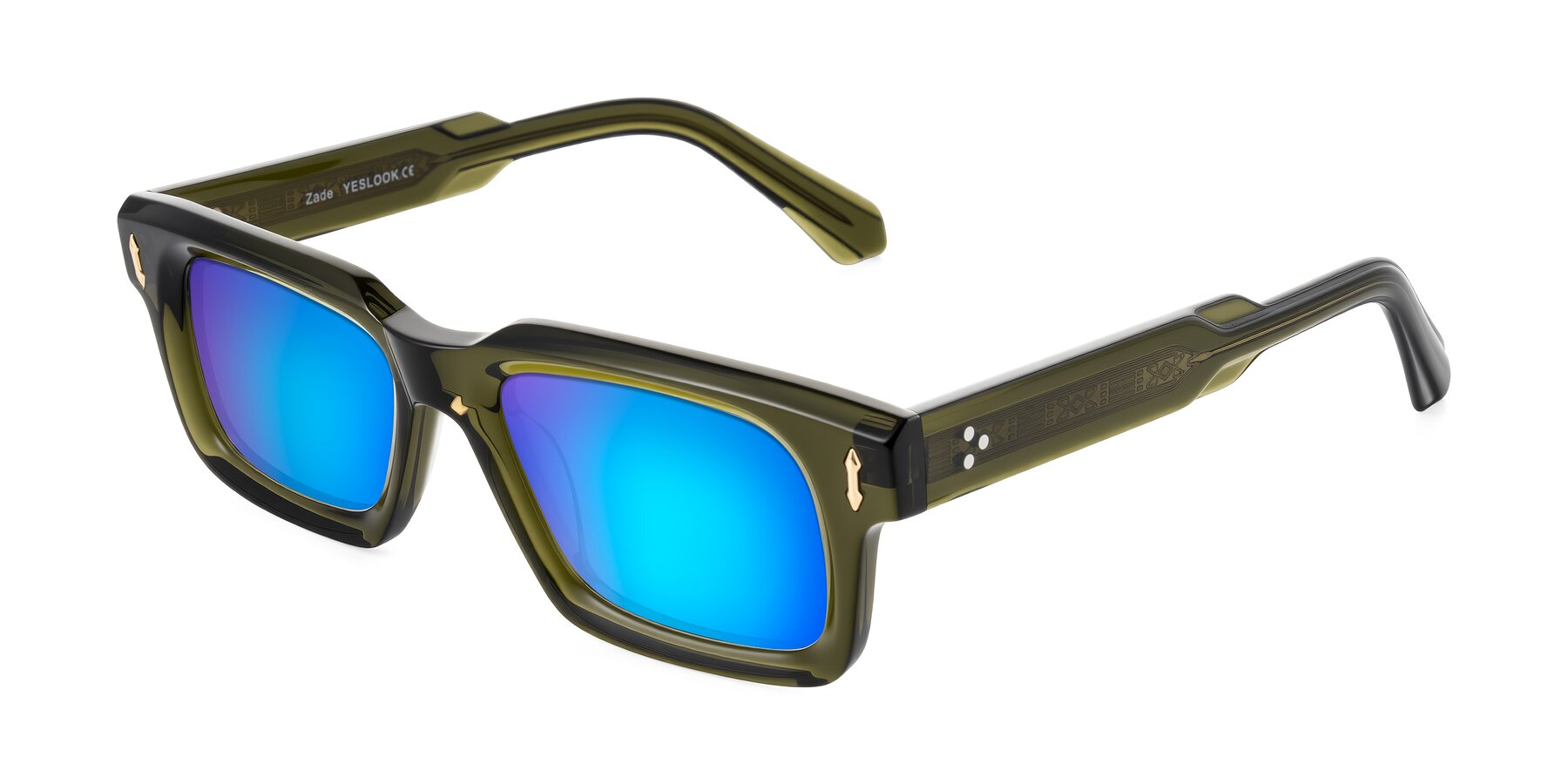 Angle of Zade in Translucent Green with Blue Mirrored Lenses