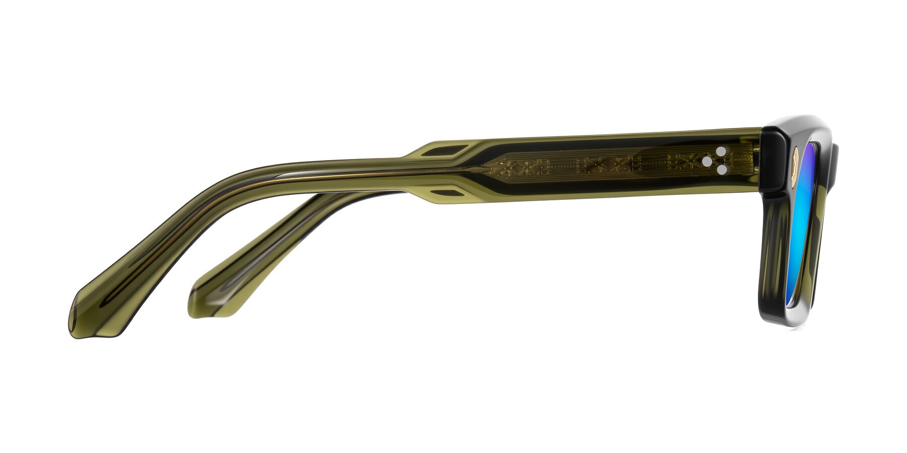 Side of Zade in Translucent Green with Blue Mirrored Lenses