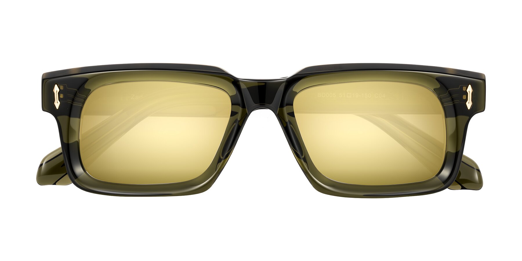 Folded Front of Zade in Translucent Green with Gold Mirrored Lenses