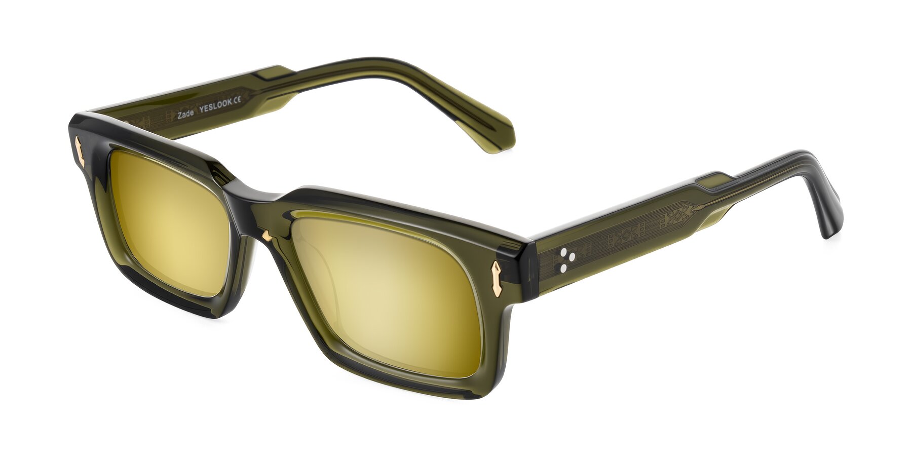 Angle of Zade in Translucent Green with Gold Mirrored Lenses