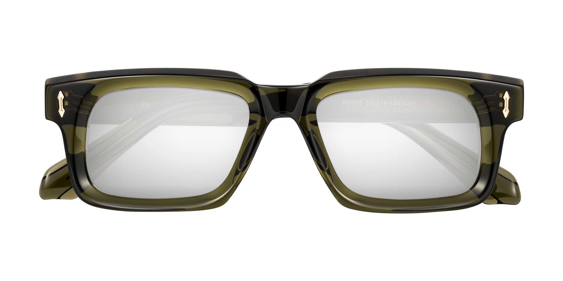Folded Front of Zade in Translucent Green with Silver Mirrored Lenses