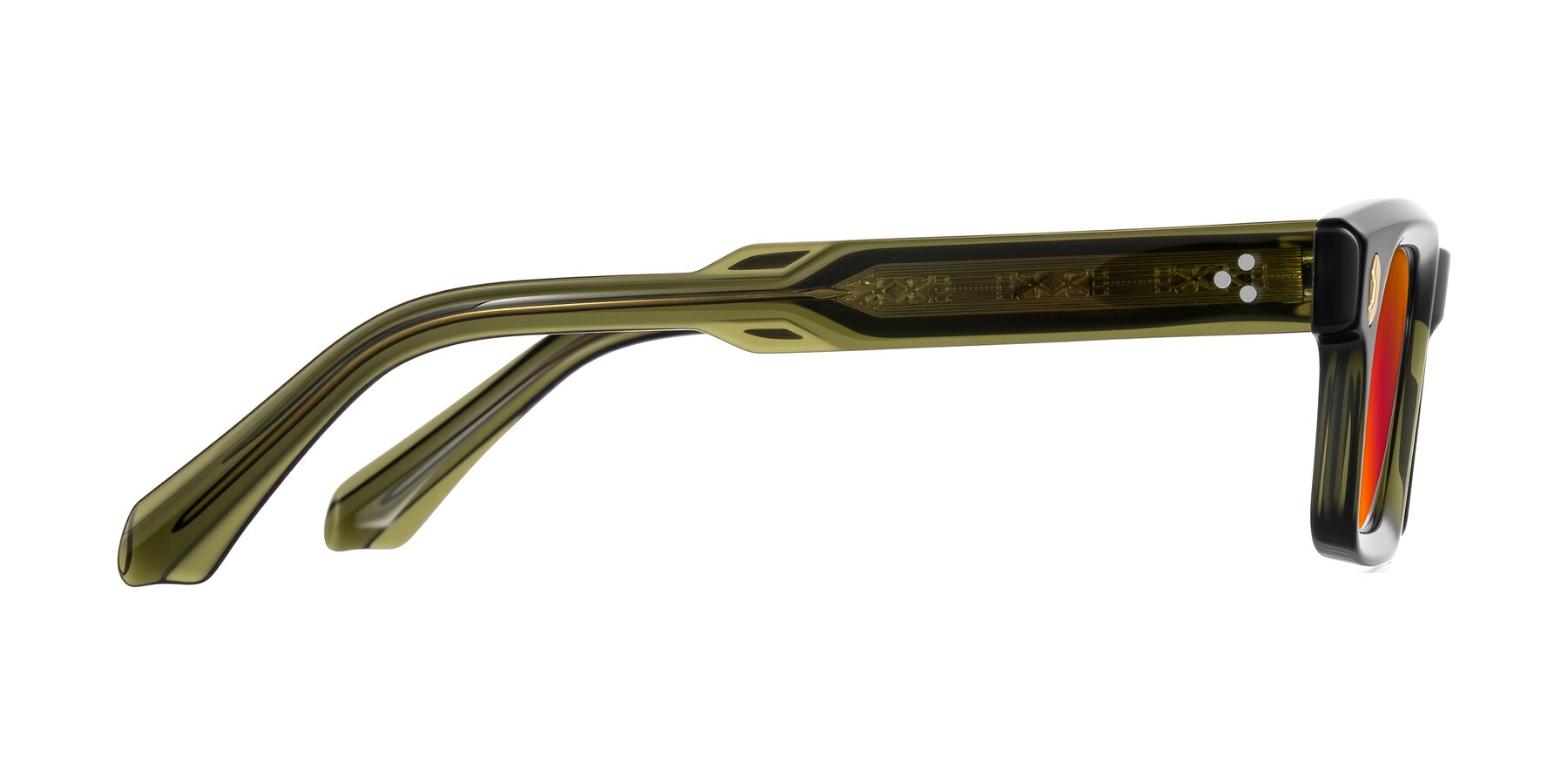Side of Zade in Translucent Green with Red Gold Mirrored Lenses
