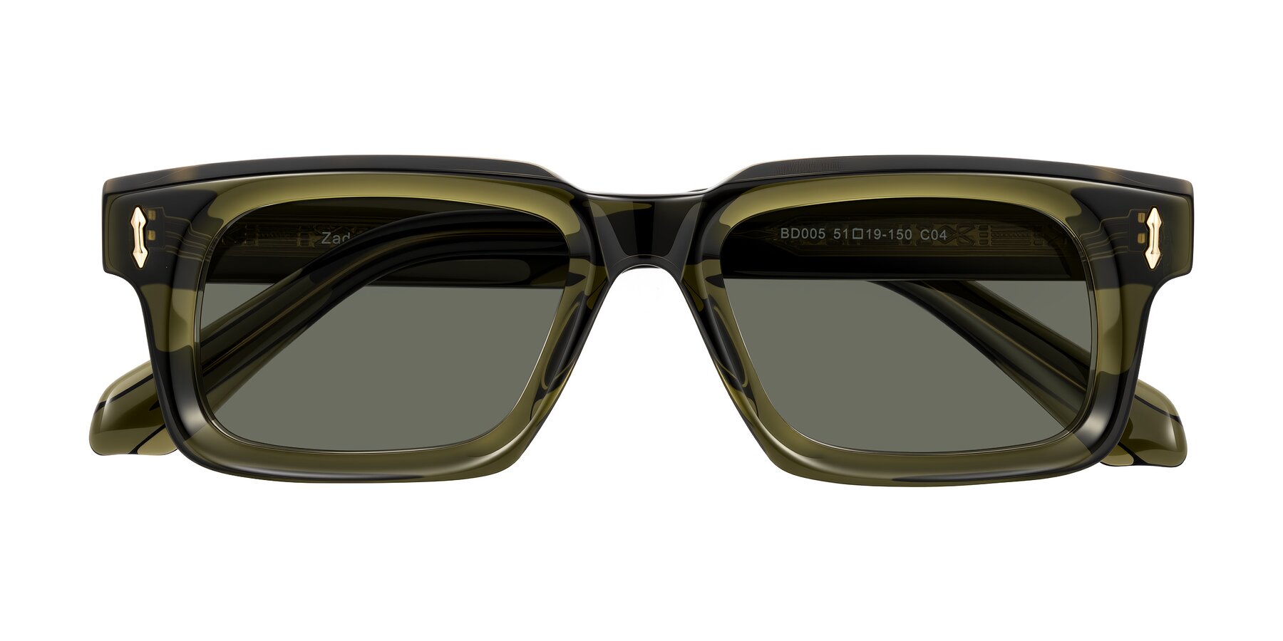 Folded Front of Zade in Translucent Green with Gray Polarized Lenses