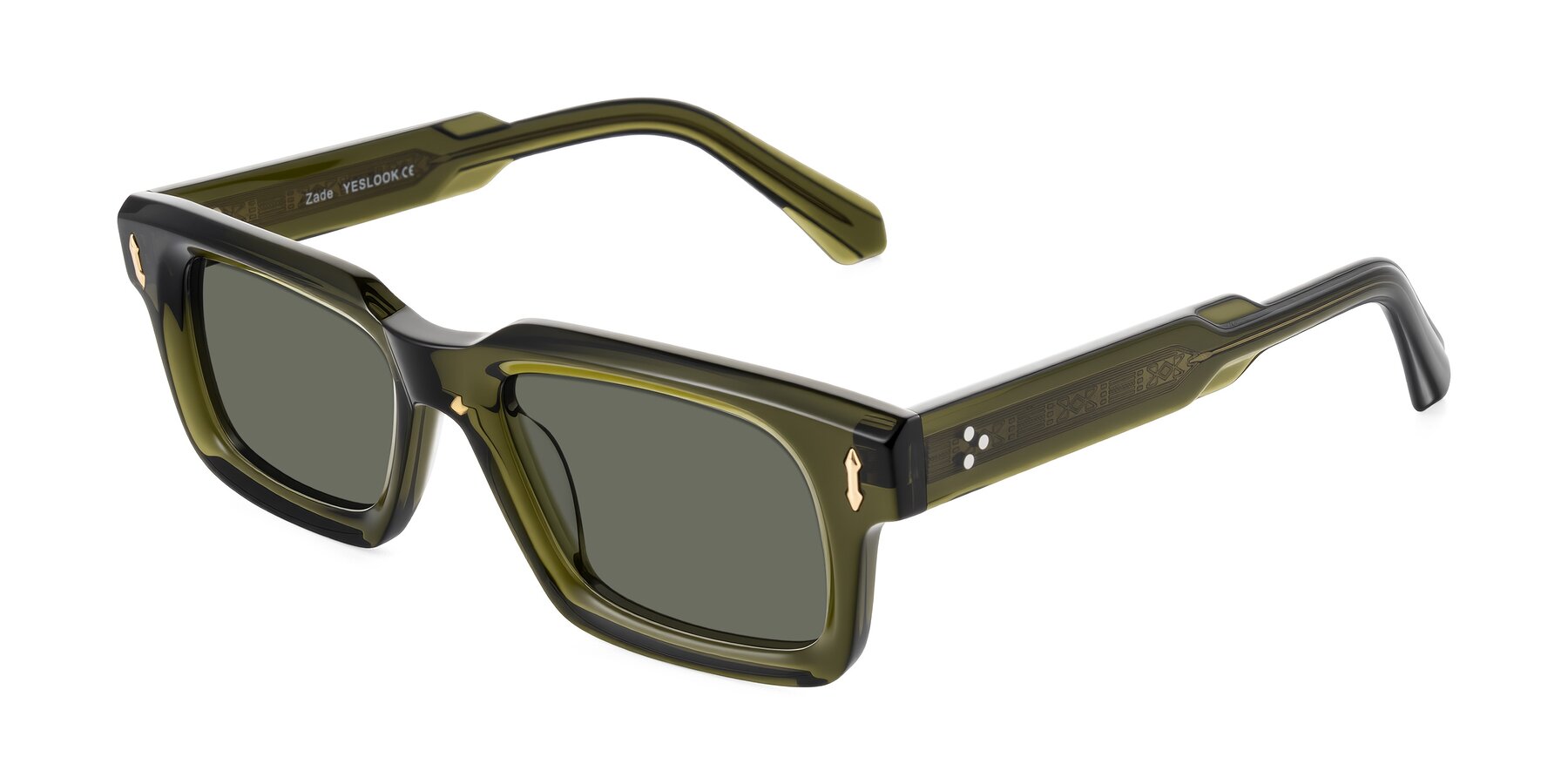 Angle of Zade in Translucent Green with Gray Polarized Lenses