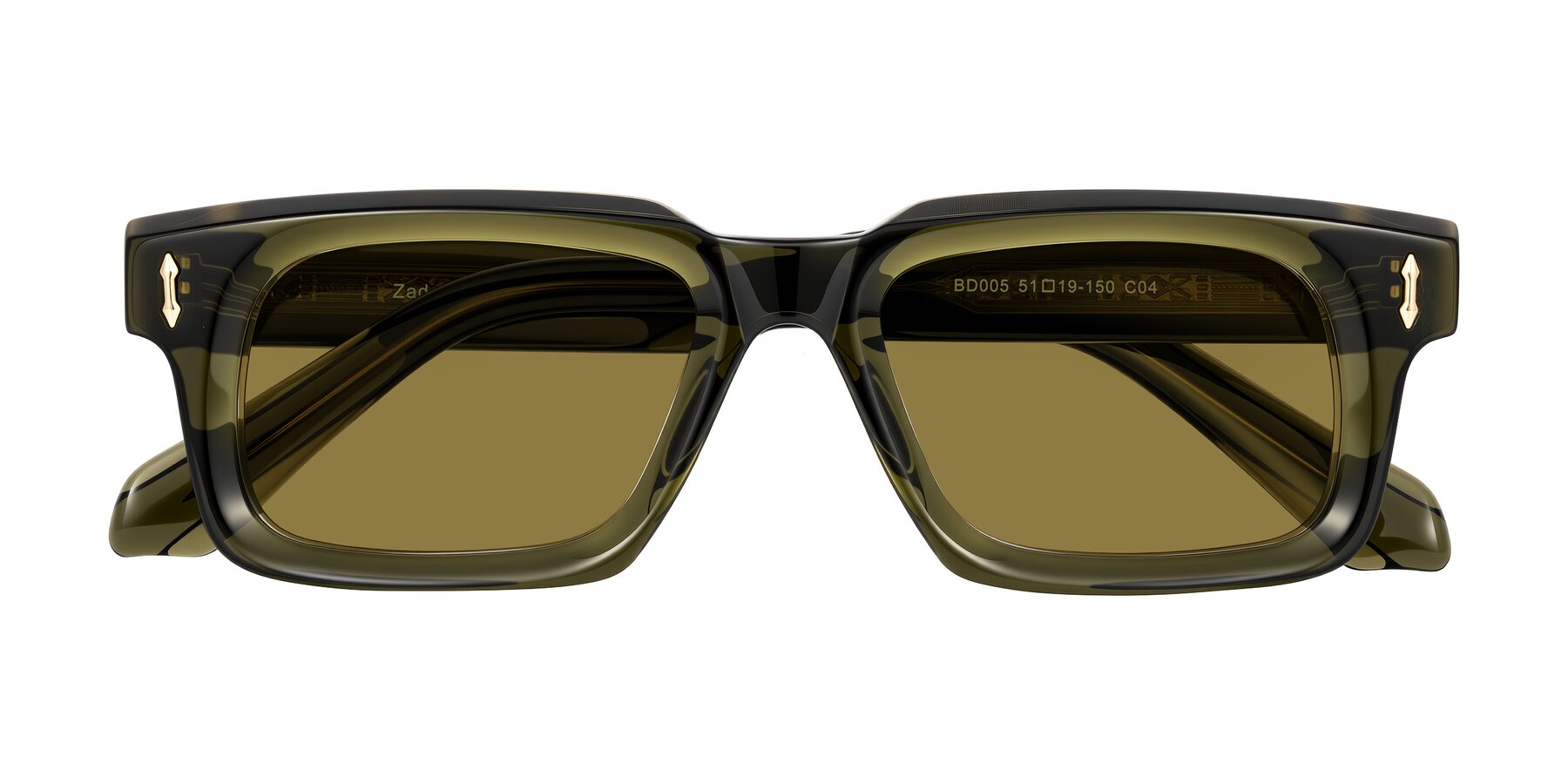Folded Front of Zade in Translucent Green with Brown Polarized Lenses