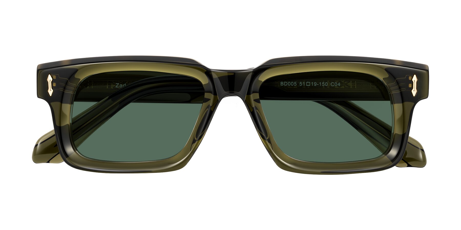 Folded Front of Zade in Translucent Green with Green Polarized Lenses