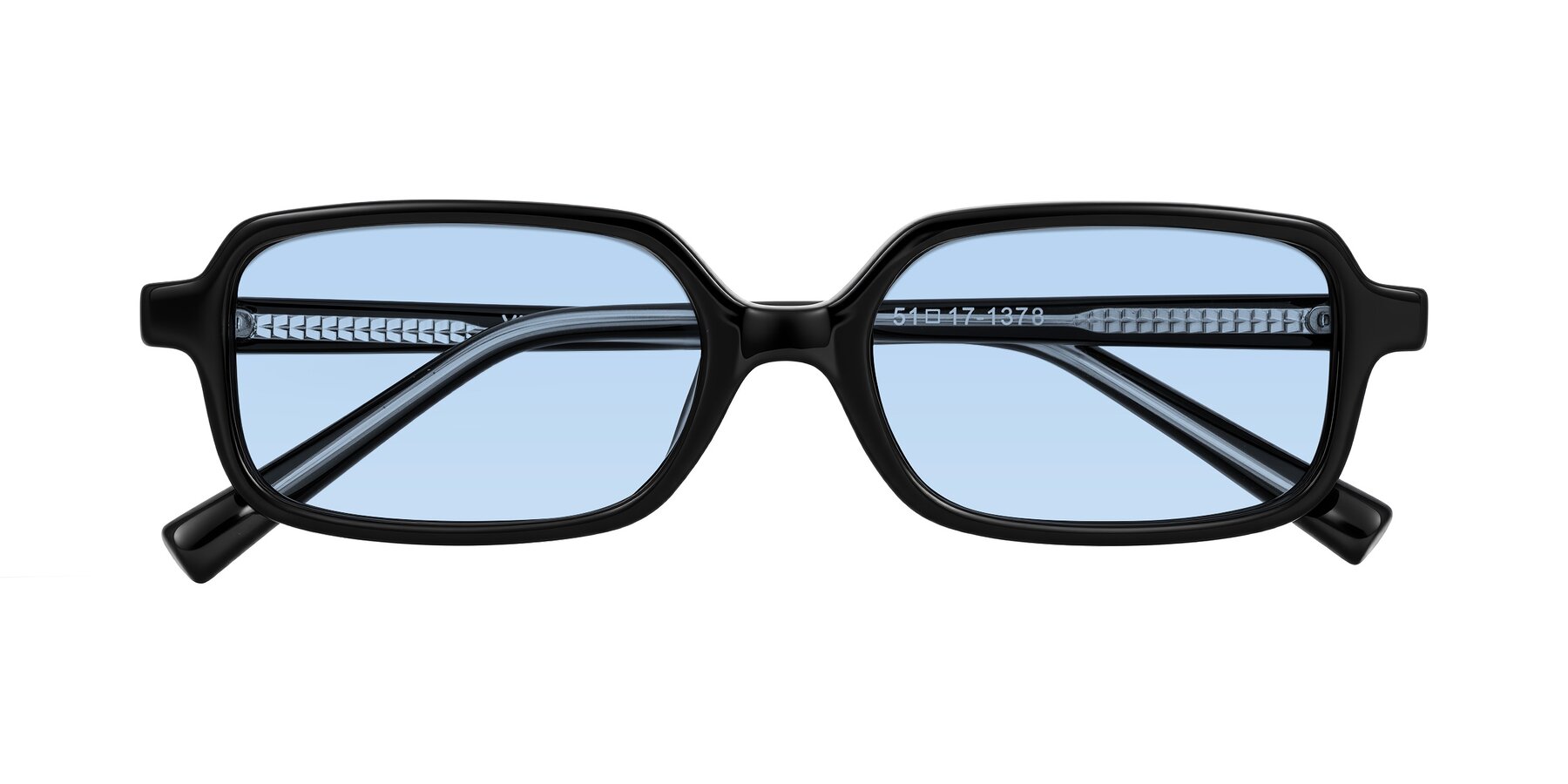 Folded Front of Garbott in Black with Light Blue Tinted Lenses