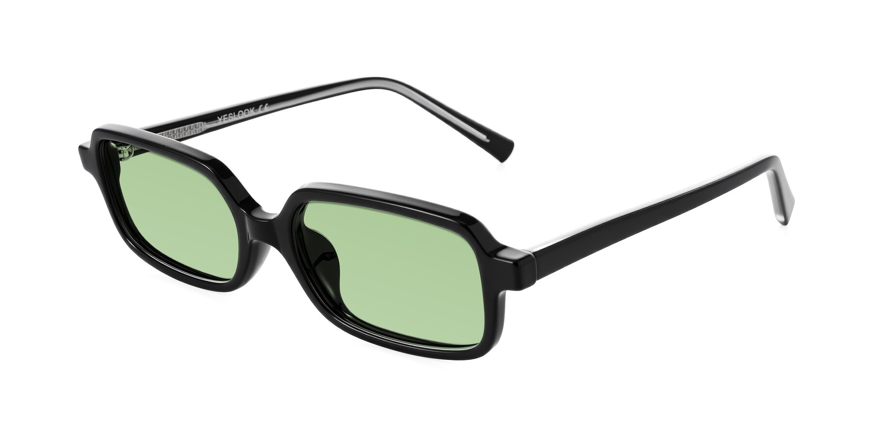 Angle of Garbott in Black with Medium Green Tinted Lenses